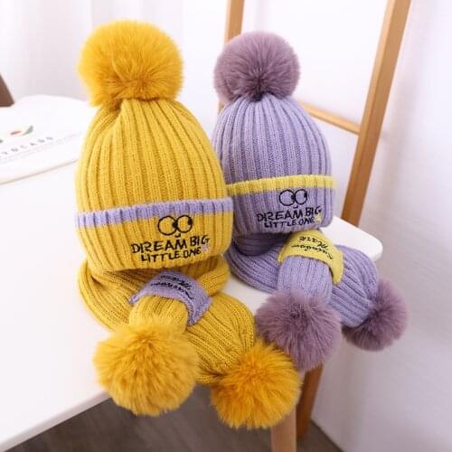 Doitbest 2 to 8 years old baby kids beanie Princess Acrylic warm boys Knitted hats winter 2 pcs boy girl hat scarf set