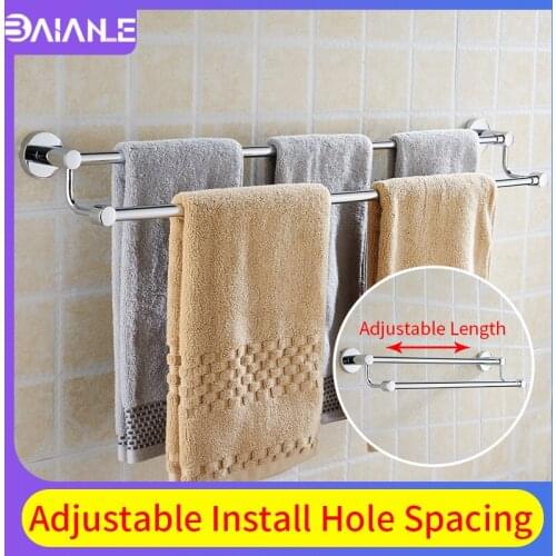 Towel Bar Double Stainless Steel Towel Rack Hanging Holder Wall Mounted Telescopic Bathroom Towel Holder Adjustable Length