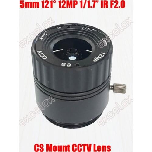 12MP 1/1.7" 5mm 121 Degrees CS Mount CCTV Lens Fixed Iris IR for 5MP 8MP 4K 12 Megapixel Video Security Camera