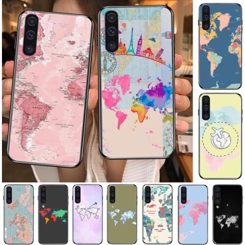 World Map travel Phone cover hull For SamSung Galaxy S8 S9 S10E S20 S21 S5 S30 Plus S20 fe 5G Lite Ultra black soft case