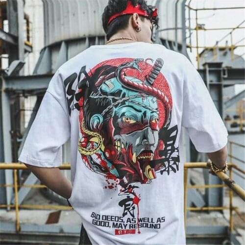 Summer Cool Punk T-Shirt Male Funny Harajuku Devil T Shirt Men Fashion Japan Hip Hop Loose Short Sleeve Gothic T Shirts Girls