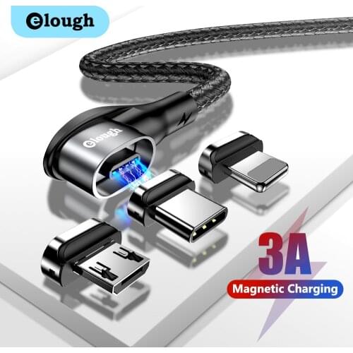 Elough Magnetic Cable 3A Fast Charging Micro USB Type C Cable Elbow USB-C Cable For iPhone Huawei Xiaomi Poco X3 Phone Data Cord