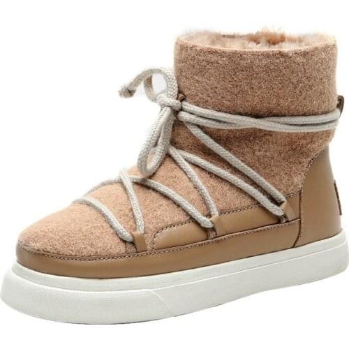 Cute Wool Snow Boots 2020 Winter Fashion Womens Flats Shoes Pink Apricot Black 34-42 Plus Size Ankle Boots