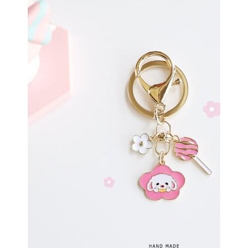 Cartoon Puppy Keychain Anime Lollipop Car Accessories Keychain for Women Keyrings Couple Gift Airpods Pendant Phone Charm