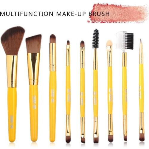 9Pcs Multifunctional Makeup Brushes Set for Beginners with Wooden Handle Foundation Eye Shadow Cosmetics Make Up Brush Tool Kits