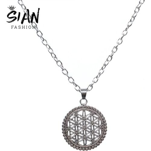 New Trendy Flower Of Life Necklace Round Hollow Handmade Charm Alloy Pendant for Women Men Jewelry Birthday Party Gifts