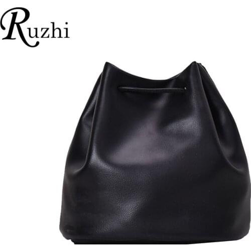 Solid Bucket Bag Drawstring Shoulder Bags Simple Crossbody Bags Soft PU Leather Women Bag High Quality Handbags For Girls 2021