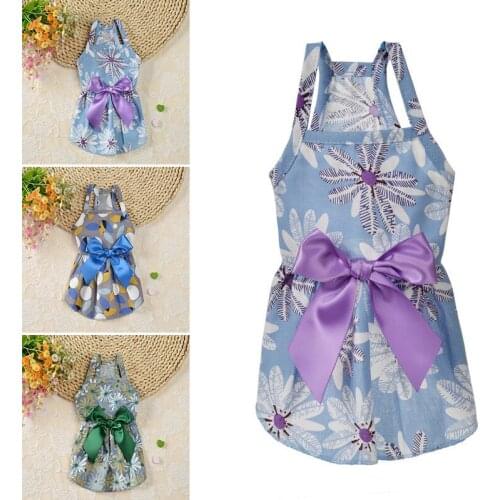 Puppy Dog Princess Dresses Summer Pet Ribbon Dress Wedding Party Cat Fair Maiden Skirt Flowers Printing Cozy Sleeveless Clothes
