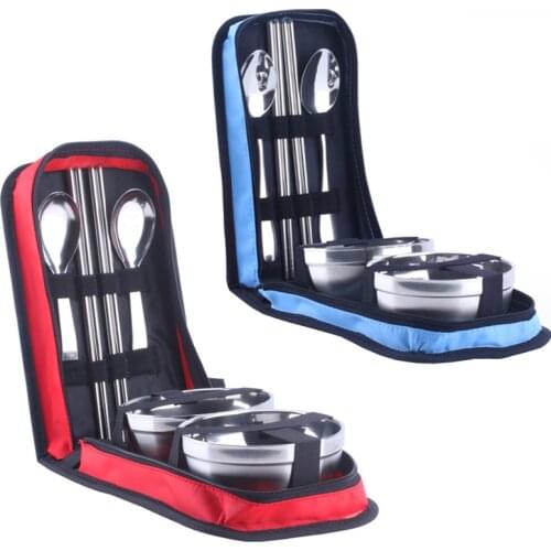 Portable Camping Tableware Sets Stainless Steel Bowl Chopsticks Spoon Picnic Cutlery For Travel Outdoor Camping Hiking Dropship