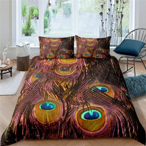 Luxury 3D Peacock Feather Print Kids Teens Bedding Sets Comfortable Duvet Cover Pillowcase Home Textile Single/Queen/King Size