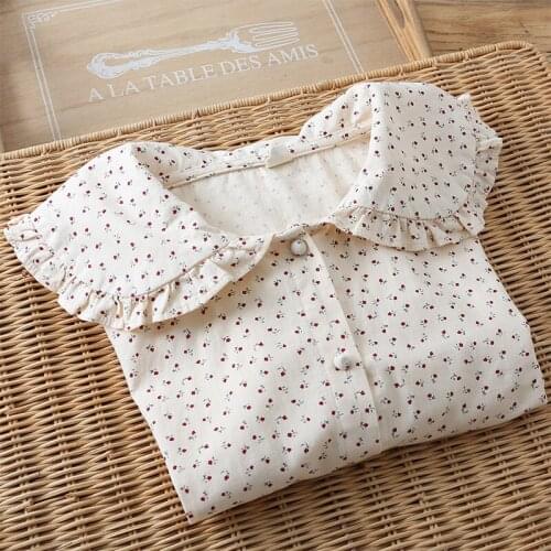 Lamtrip Romantic Flowers Print Cotton Peter Pan Collar Covered Button Long Sleeve Shirt Blouse Kawaii Top 2021 Spring Mori Girl
