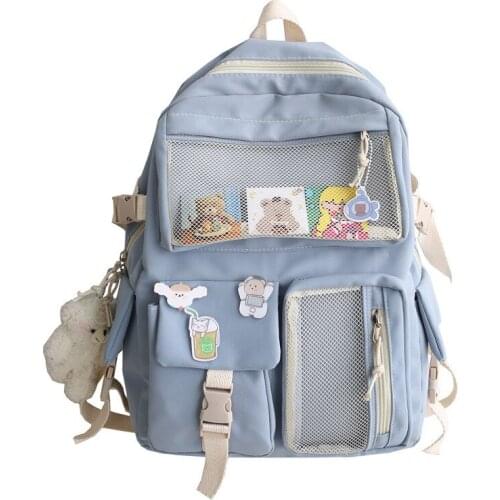 Teenage Girls College Backpack New Buckle Badge Women Backpack Candy Color Fashion Cute Schoolbag Shoulder Student Bag