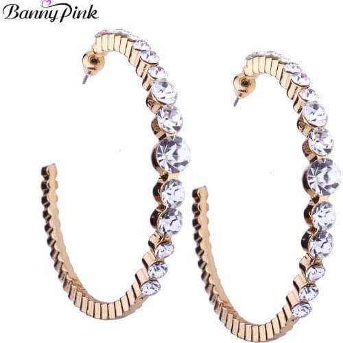 Banny Pink Chunky Alloy Circle Studs Earrings For Women New Metal Rhinestone Pendant Post Earrings Fashion Jewelry Pendientes
