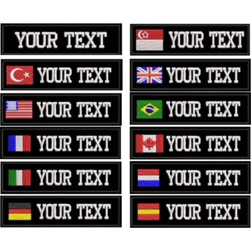 Custom name cloth stickers embroidered with the national flag, personalized, military, outdoor, 2 packs, black background