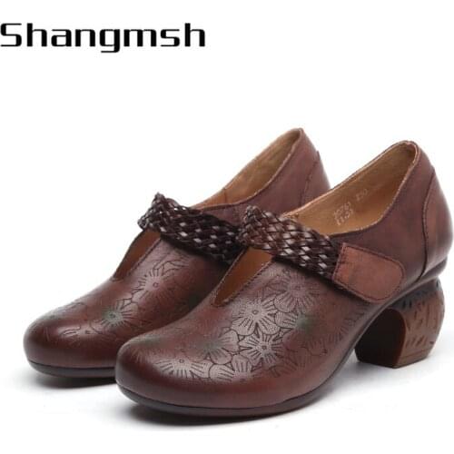 Women Pump Shoes Genuine Leather Shoes Women Elegant Dress Shoes Women Black Round Toe Spring Gladiator Ladies pump shoes 2604
