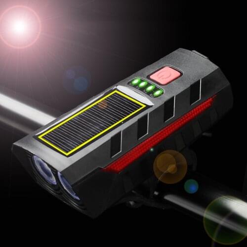 Bicycle Front Light Solar USB Rechargeable Bike Headlight With Horn Bell Flashlight Night Riding LED Cycling Accessories N028