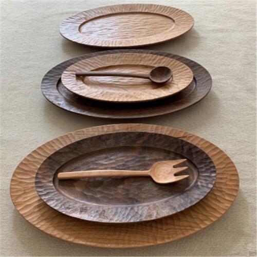 Japanese Hand-made Tray Solid Wood Domestic Baking Dinner Plate