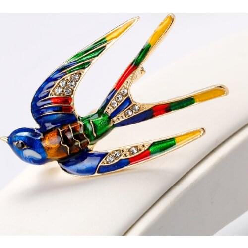 Vivid Swallow Brooch Enamel Cute Animal Pins for Women Fashion Scarf Clip Rhinestone Bird brooches Jewelry Corsage Accessories
