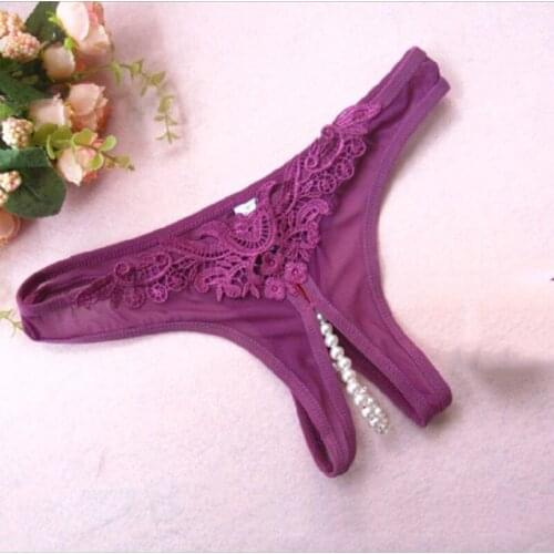 Hot Women Sexy Lingerie Open Crotch Crotchless Low Waist Pearls Thongs Panties V-string Latex Panties Knickers Erotic underwear