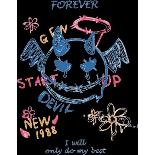 1PCS Cute cartoon falling demon heat transfer stickers holiday party costume vinyl iron accessory badge patches on kids clothes