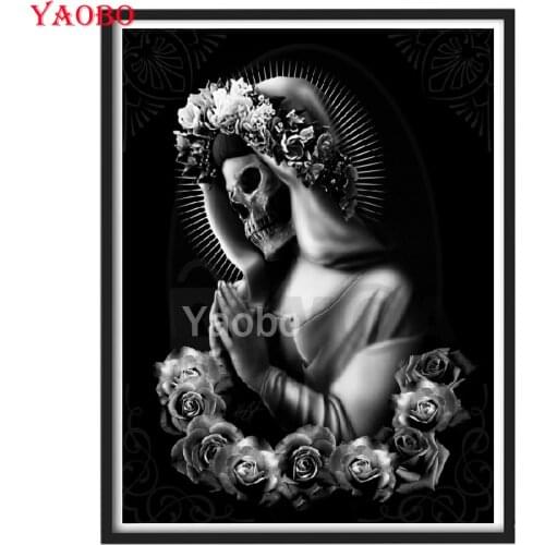5D DIY Diamond Mosaic Skull Woman Rose Cross Stitch Diamond Painting Black and white art Embroidery Rhinestone Picture Mosaic