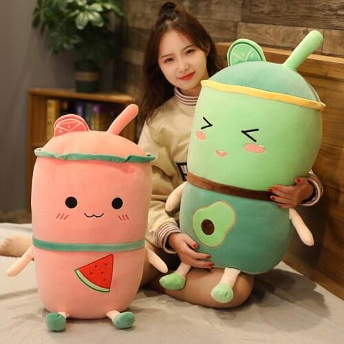 70/80cm Cute Cartoon Fruit Bubble Tea Cup Shaped Pillow with Strawberry Orange Watermelon Stuffed Soft Back Cushion Kids Gifts
