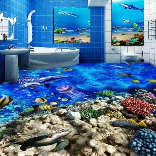 Free Shipping Beautiful Underwater World Dolphin Toilet Bedroom 3D Floor thickened non-slip bathroom living room flooring mural