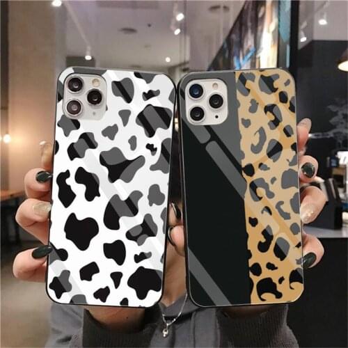 Black White Cow Snake Leopard Print Phone Case Tempered Glass For iPhone 12 pro max mini 11 Pro XR XS MAX 8 X 7 6S 6Plus SE 2020