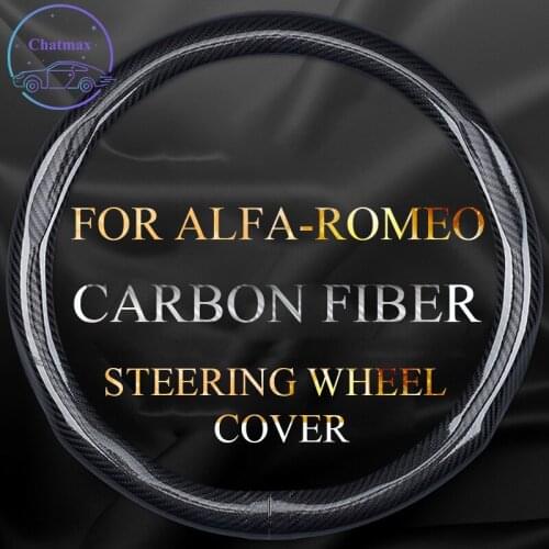 Carbon Fiber Steering Wheel Cover for Alfa Romeo Giulia Stelvio Giulietta Universal 38cm 15 Inches Anti-slip