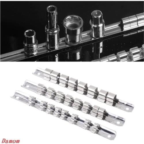 Socket Rack Holder 1/4" 3/8" 1/2" with 8 Clips On Rail Tool Organizer Storage