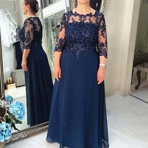 Long Chiffon Navy Blue Mother Bride of Bridal Dress For Wedding Plus Size Wedding Party Gown vestido madre comunion mae da noiva