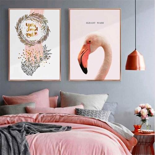 HAOCHU Pink Swan Maiden Floral Canvas Painting For Living Room Home Decor Painting Print Poster Simple Nordic Wall Picture