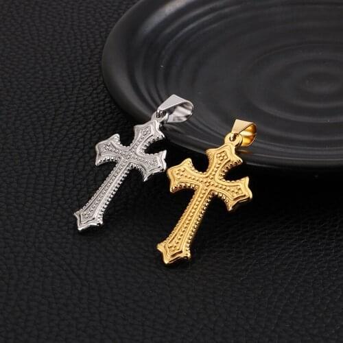 Creative embossed lace cross pendant, stainless steel personality, daily all-match mens necklace accessories