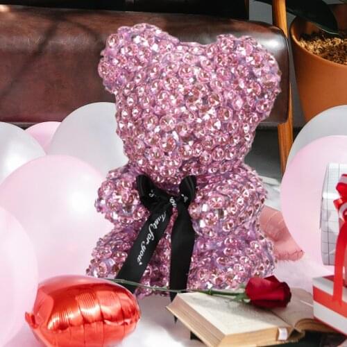 25cm Full Diamond Rose Flower Hug Bear Creative Valentines Day Confession Wedding Gift Eternal Flower Hug Bear Bear