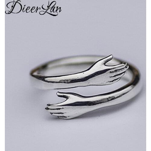 Fashion Silver Color Hand Hug Rings For Women Adjustable Size Finger Rings Girls Party Wedding Jewelry