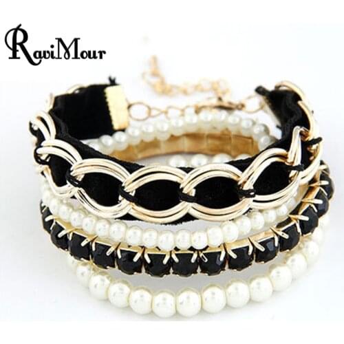 Fashion Pulseiras Femininas Jewelry Multilayers Imitation Pearl Bracelets & Bangles For Women Pulseras Mujer Bijoux Femme Perlas