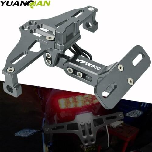 Motorcycle Adjustable Angle Rear License Number Plate Mount Holder Bracket with LED Light For HONDA VFR800 VFR 800 2002-2012 11