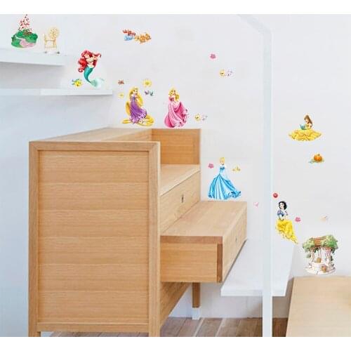 Cartoon Snow White Sofia Rapunzel Cinderella Princess Wall Stickers For Home Decor Kids Room Mural Wall Art PVC DIY Cup Decal