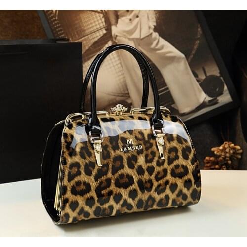 New Fashion Diamond leopard Women Handbag cowhide leather ladies Portable party tote evening Bag female shoulder diagonal bags
