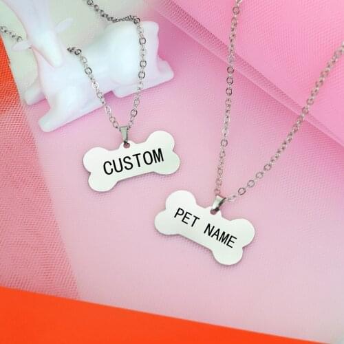Dog Bone Shape Choker Personalized Pet Name Pendant Bone Necklace Custom Name Stainless Steel Clavicle Necklaces Fashion Jewelry