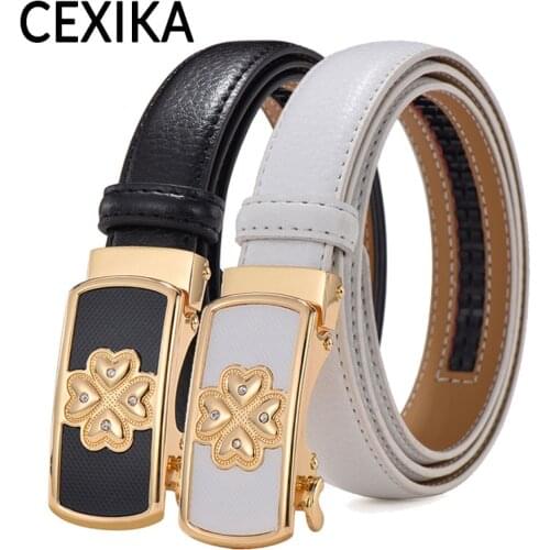 New Luxury Design Women Genuine Leather Belt Metal Automatic Buckle Waistband Fashion High Quality Women Dress Jeans Belts 2.4cm