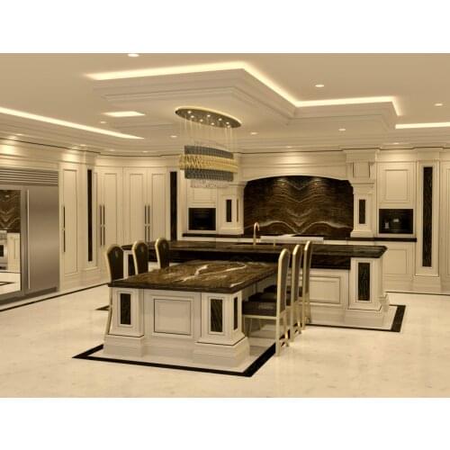 America Luxury Custom White Lacquer Solid Wood Kitchen Cabinets Set Classic With Sink And Large Island