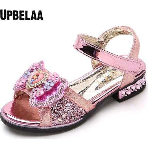 Kids Leather Shoes Summer Elsa/anna Princess Sandal High Heels Girls Sandals Glitter Wedding Party Sandalia Children Sandals New