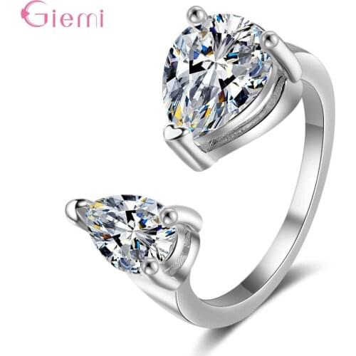 925 Sterling Silver Chic Style Open Ring for Men Women Heart Water Drop Austrian Crystal Charms Rings Punk Style Bijoux Femme
