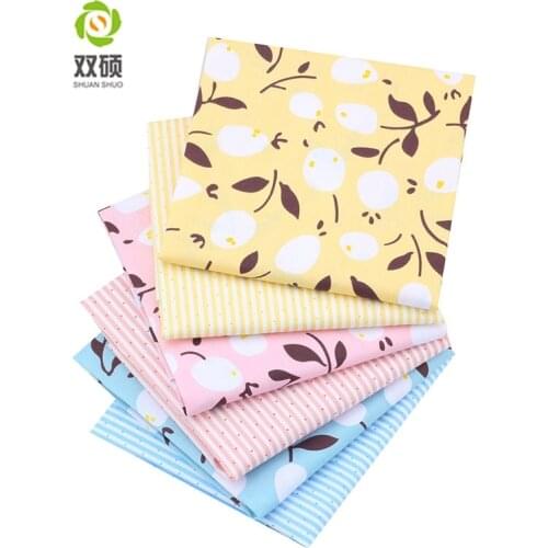 Shuanshuo 6 PCS/LOTS Flower&Strip Designer Tilda Cotton Patchwork Fabric For Sewing Fabrics Bundle DIY Doll Clothing 40*50CM