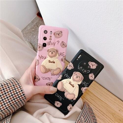 Smile Sweatshirt Bear Case for P40 Pro 5G Cover Silicone Stereo for Huawei Mate 30 Pro Cases Doll Bear P30 40 Couple Tide TPU