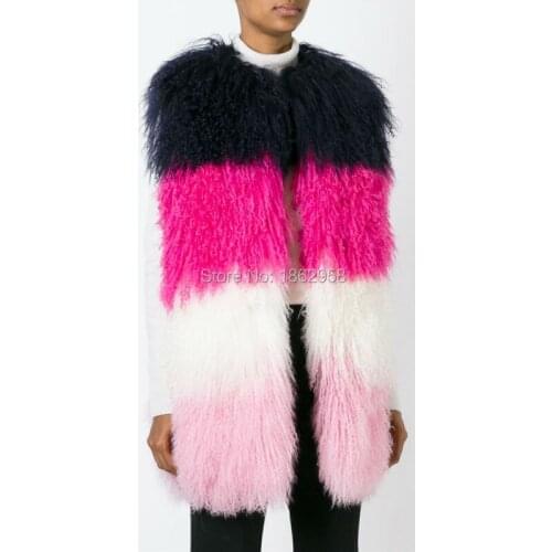 SJ206 New Arrival 2019 Colorful Mongolia Fur Vests Women Sheep Furs Real