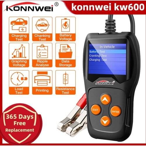 KONNWEI KW600 Car Battery Tester 12V 100 to 2000CCA 12 Volts Battery Tools for the Car Quick Cranking Charging Diagnostic