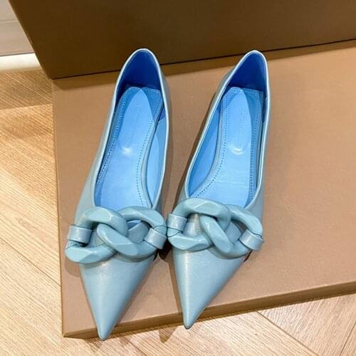 Pointed Toe 2021 Brand Design Chain Buckle Flat Shoes Women Flat Heel Ballet Pointed Toe Slip On Female Ballerina Casual Loafers