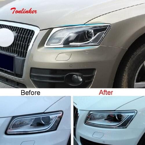 Tonlinker Exterior Front headlight Cover case Stickers for AUDI Q5 2010-17 Car styling 2 PCS ABS Chrome Cover stickers